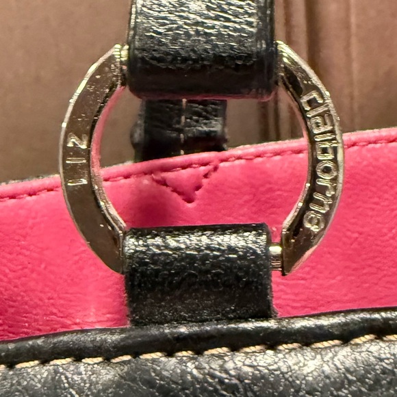 Liz Claiborne Black Leather Tote with Pink “C” Monogram, Initial Accent - Picture 4 of 7